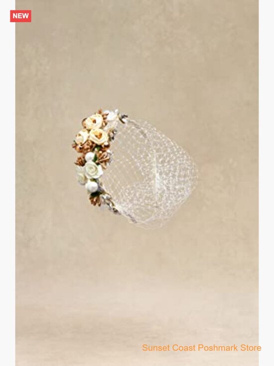 1920s Fascinator Mesh Flower Pearl Veil Headband Bridal Tea Party Cocktail main image 2